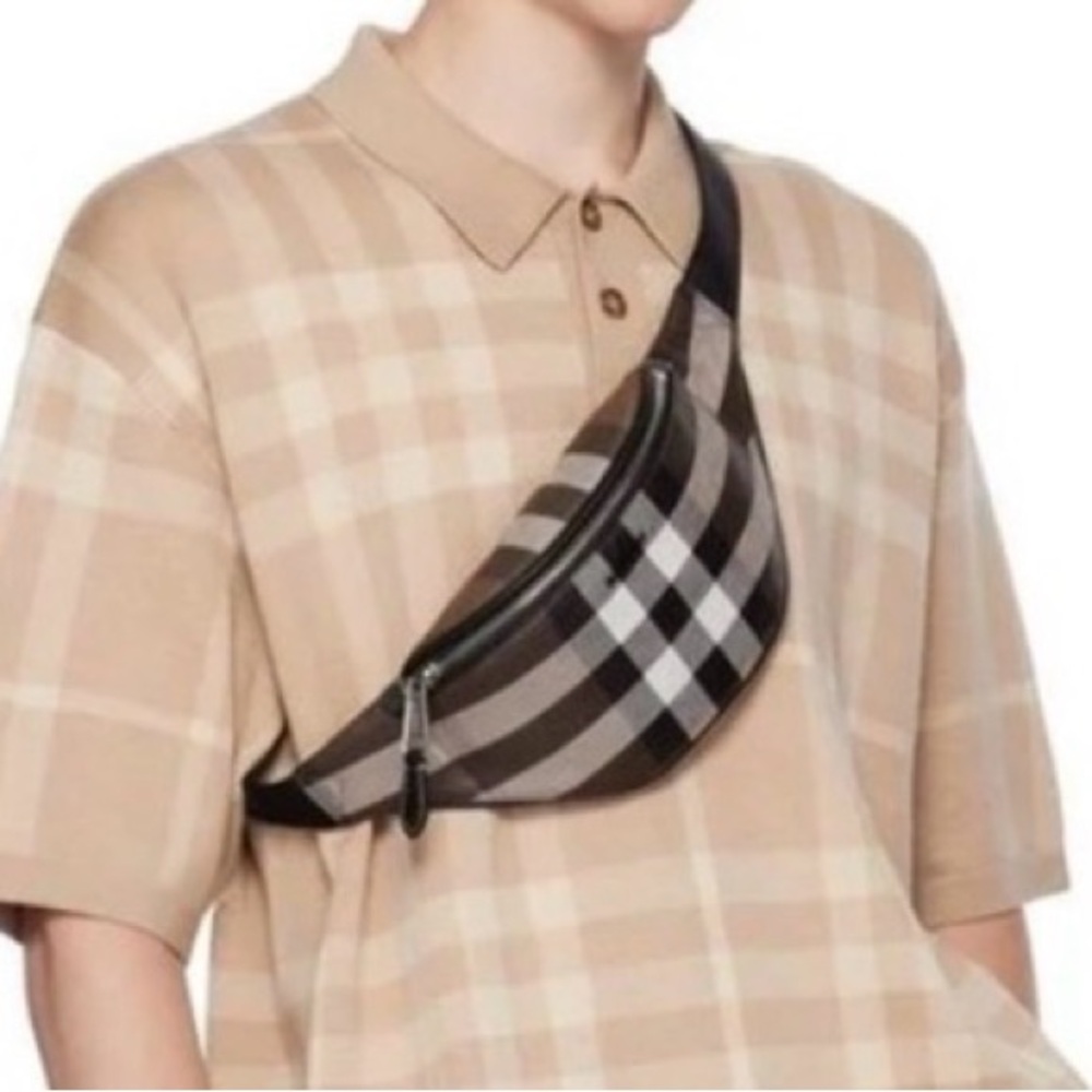 100% Authentic Burberry Dark Check Beige and Black Crossbody Belt Bag